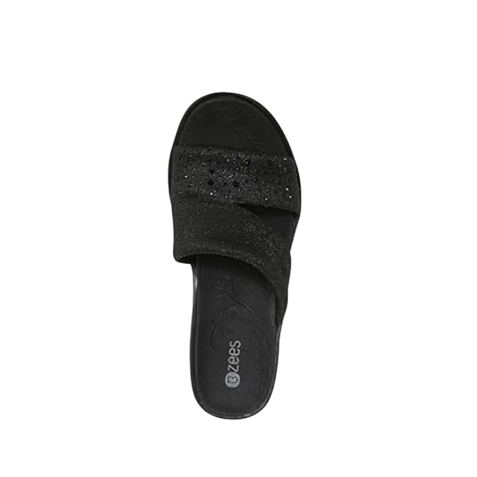 Bzees Womens Black Glitter Embellished Slide Sandals Comfort Slip On Shoes